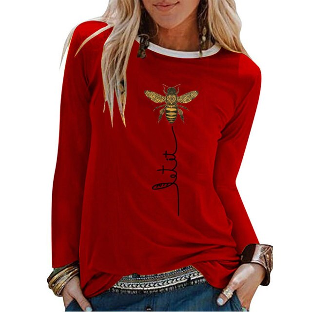Bee Printing Long Sleeve Graphic Tees