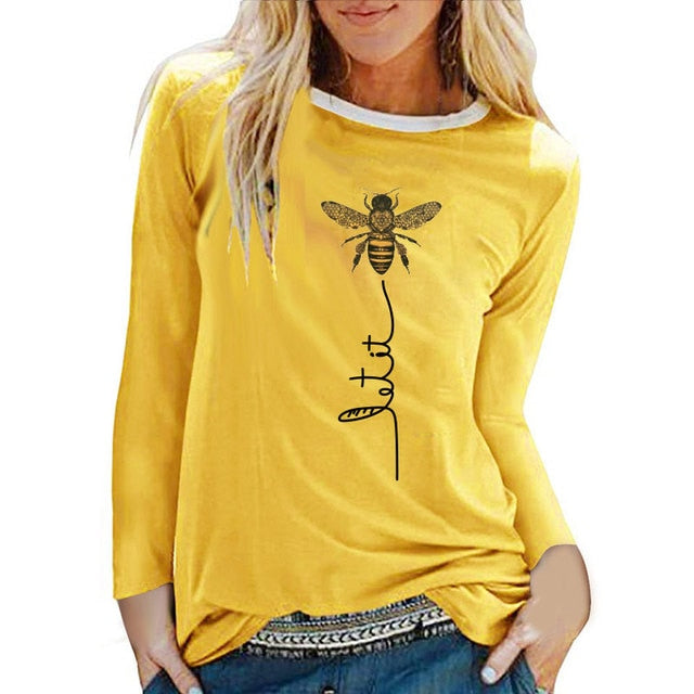 Bee Printing Long Sleeve Graphic Tees