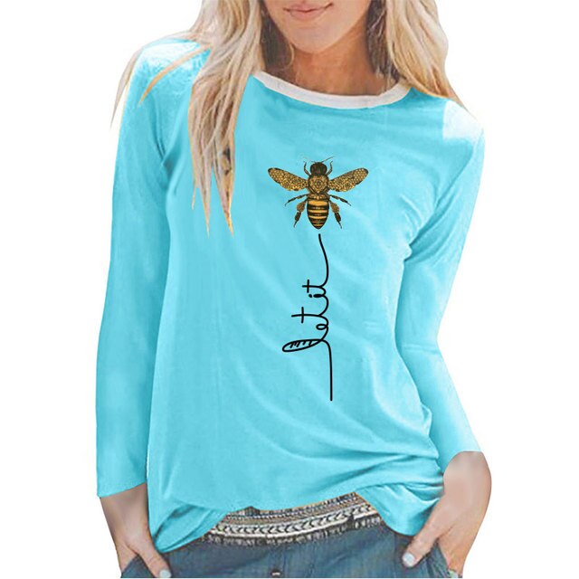 Bee Printing Long Sleeve Graphic Tees