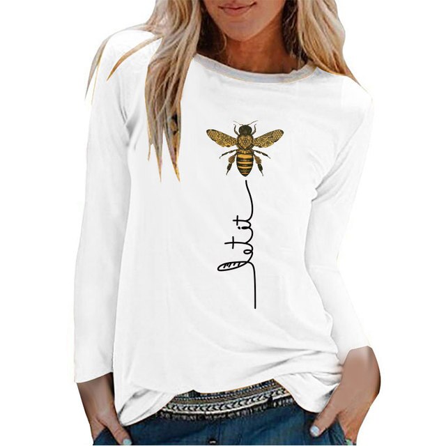 Bee Printing Long Sleeve Graphic Tees