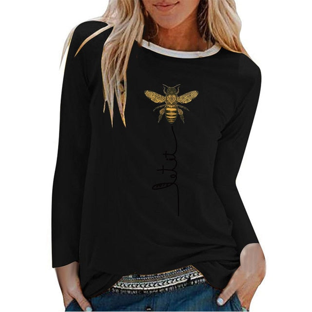 Bee Printing Long Sleeve Graphic Tees