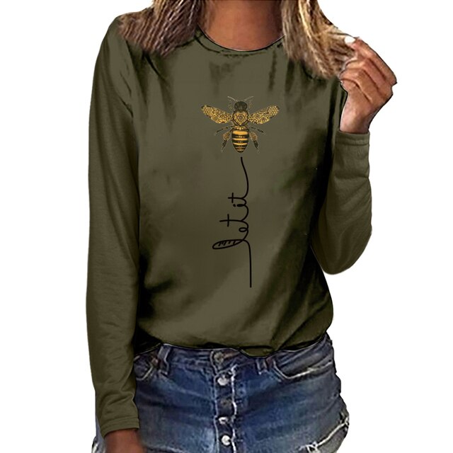 Bee Printing Long Sleeve Graphic Tees