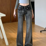 Retro Flare Women Y2k Streetwear Casual Fashion Washed Black 2025 New Jeans