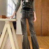 Retro Flare Women Y2k Streetwear Casual Fashion Washed Black 2025 New Jeans