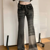Retro Flare Women Y2k Streetwear Casual Fashion Washed Black 2025 New Jeans