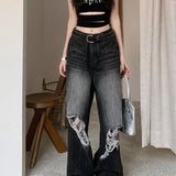 Punk Industry Washed Ripped Women Street Hip Hop Y2k Vintage Straight Without Belt Jeans
