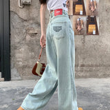 Vintage Embroidered Straight For Women 2025 Spring Streetwear High Waist Long Jeans