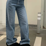 Women Streetwear Vintage Fashion Rhinestone Y2K Casual High Waist Female Straight Leg Denim Jeans