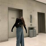 Women Streetwear Vintage Fashion Rhinestone Y2K Casual High Waist Female Straight Leg Denim Jeans
