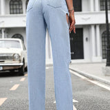 Women's Washed Hole Streetwear Loose High Waist Casual Straight Leg Denim Fashion 2025 Jeans