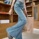 Women's Waist Streetwear Flared Fashion Stretch Slim Washed Denim Jeans