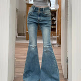 Women's Waist Streetwear Flared Fashion Stretch Slim Washed Denim Jeans