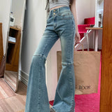 Women's Waist Streetwear Flared Fashion Stretch Slim Washed Denim Jeans