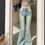 Blue Flare Women's Street Low Waist Girls Stretch Slim Denim Long Jeans