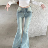 Blue Flare Women's Street Low Waist Girls Stretch Slim Denim Long Jeans