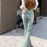 Blue Flare Women's Street Low Waist Girls Stretch Slim Denim Long Jeans