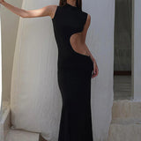 Hollow Out Sexy Sleeveless High Waist Bodycon Elegant Fashion Evening Party Maxi Dresses