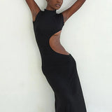Hollow Out Sexy Sleeveless High Waist Bodycon Elegant Fashion Evening Party Maxi Dresses