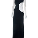 Hollow Out Sexy Sleeveless High Waist Bodycon Elegant Fashion Evening Party Maxi Dresses