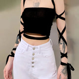 Mesh Lace Up Bandage Fairy Grunge Cyber Y2k Mall Goth Sexy Crop Top
