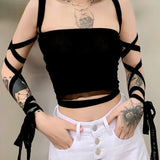 Mesh Lace Up Bandage Fairy Grunge Cyber Y2k Mall Goth Sexy Crop Top