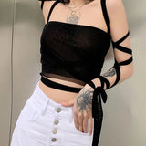 Mesh Lace Up Bandage Fairy Grunge Cyber Y2k Mall Goth Sexy Crop Top