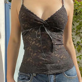 Black See Through Lace Sleeveless V Neck Sexy Summer Y2K Aesthetic Gothic Crop Top