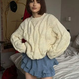Black White Solid Ribbed Knitted Loose Pullover Women O Neck Long Sleeve Oversized Sweater