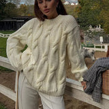 Black White Solid Ribbed Knitted Loose Pullover Women O Neck Long Sleeve Oversized Sweater