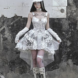 Original Madhouse Vintage Punk Niche Trailing Print Dress Gothic Light Lolita Suspender Dress