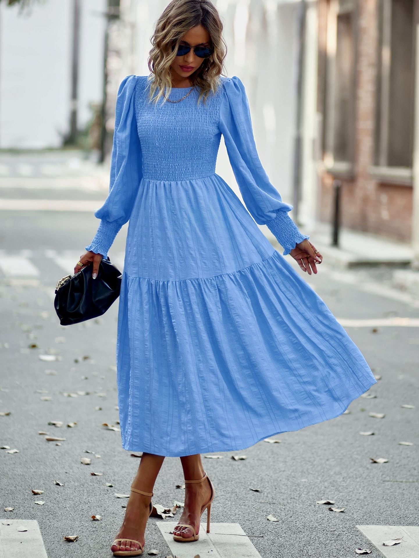 Bohemia A-line Solid Lantern Sleeve Maxi Dress