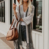 Women Clothes Patchwork Long Coat Female Winter Vintage Knitwear Sweaters Coat