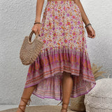 Bohemian Skirts Rose Asymmetrical Natural Waist Viscose Elegant Mid-calf Length Bottoms