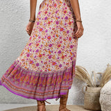 Bohemian Skirts Rose Asymmetrical Natural Waist Viscose Elegant Mid-calf Length Bottoms