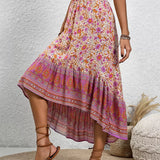 Bohemian Skirts Rose Asymmetrical Natural Waist Viscose Elegant Mid-calf Length Bottoms