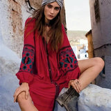 Cotton Floral Embroidery O-neck Boho Dress