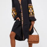 Cotton Floral Embroidery O-neck Boho Dress