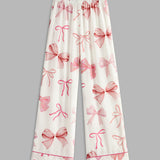 Bow Printed Button Pants Set