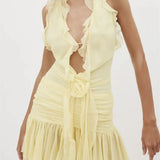 Halter Tie-up Backless 3D Flower Mini Dress