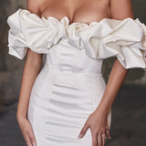 Elegant Solid Ruffles Hem Strapless Backless Mini Dress