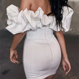 Elegant Solid Ruffles Hem Strapless Backless Mini Dress