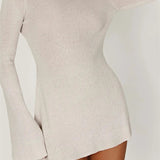 Elegant Fall Long Flare Sleeve Tie-up Mini Dress