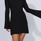 Elegant Fall Long Flare Sleeve Tie-up Mini Dress