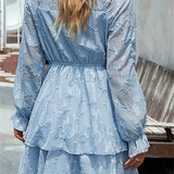 Elegant High Waist Lace Floral Mesh Long Sleeve Mini Dres