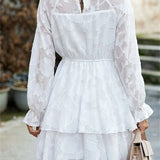 Elegant High Waist Lace Floral Mesh Long Sleeve Mini Dres