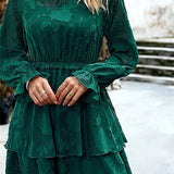Elegant High Waist Lace Floral Mesh Long Sleeve Mini Dres