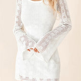 Elegant Solid Flare Long Sleeve Lace Bodycon Mini Dress