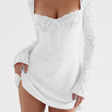 Elegant Lace Floral Long Sleeve Mini Dress
