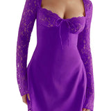 Elegant Lace Floral Long Sleeve Mini Dress