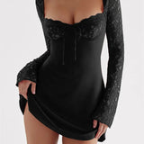 Elegant Lace Floral Long Sleeve Mini Dress